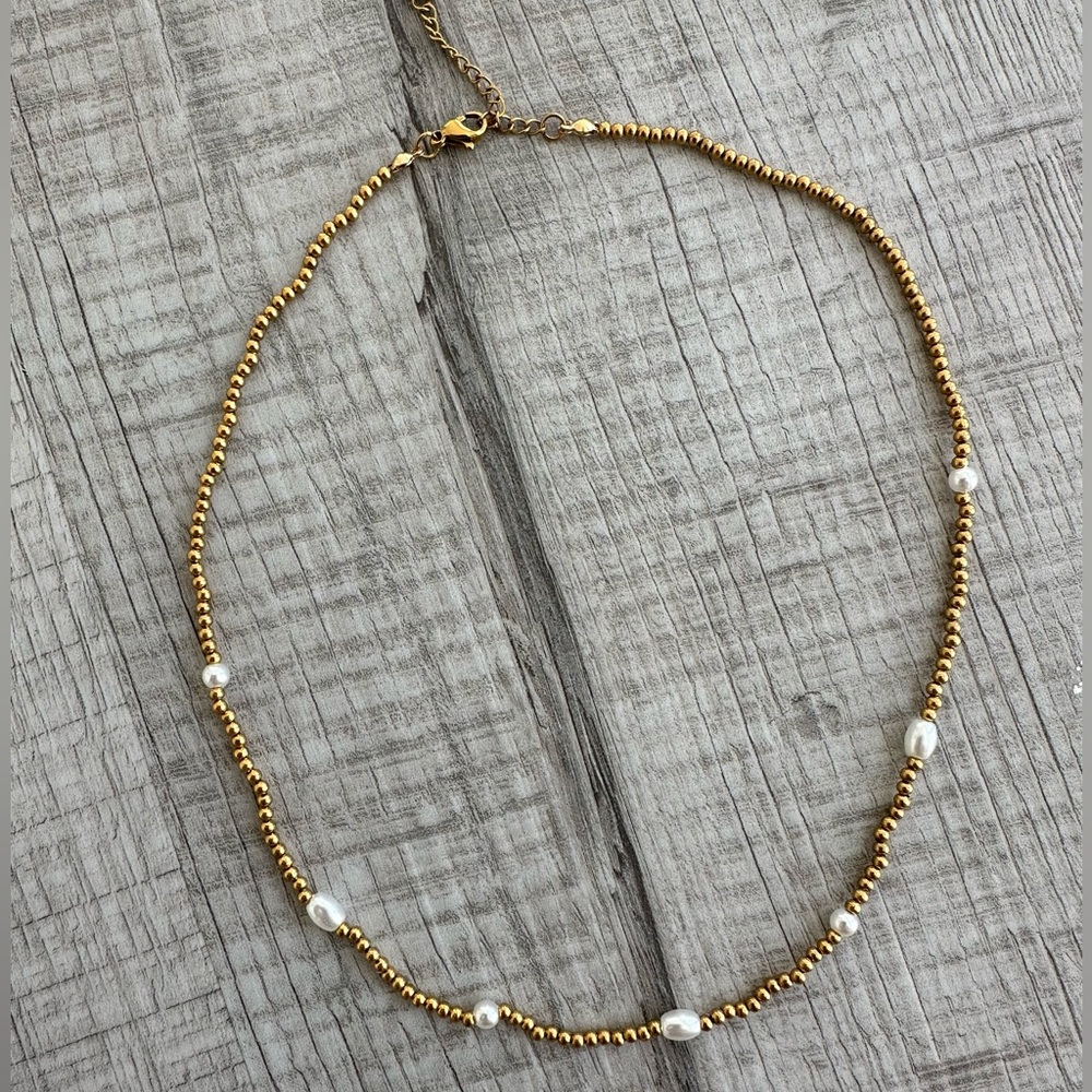 NEW Slide Jewels Gold & Pearl Necklace